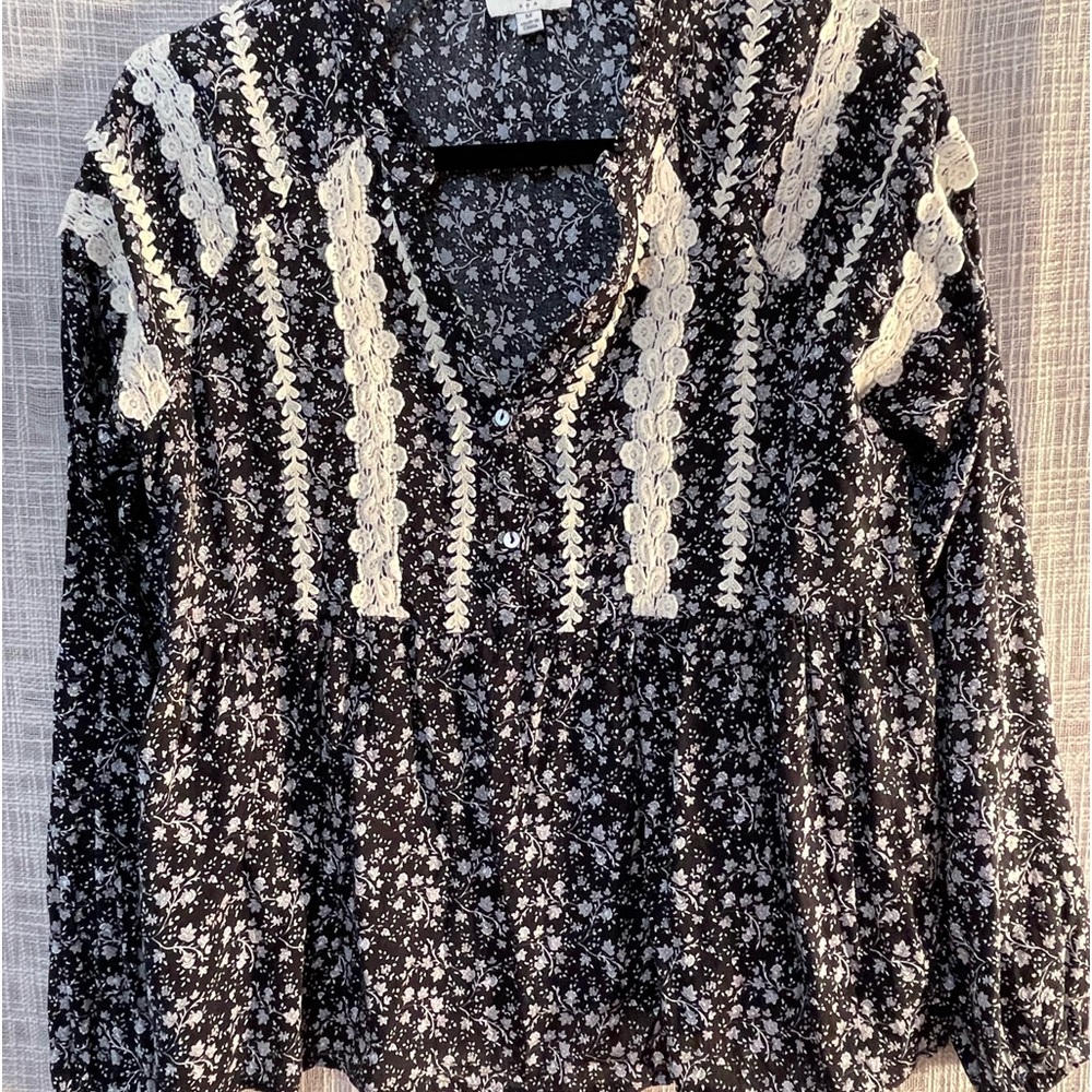 Prairie top, umgee tiered top, flowy shirt, black print blouse